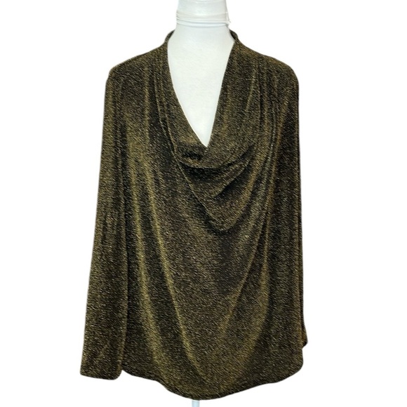 Grace Drape Neck Gold Black Blouse - Picture 1 of 6